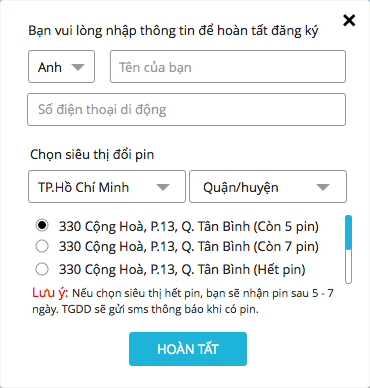 Đổi pin miễn phí