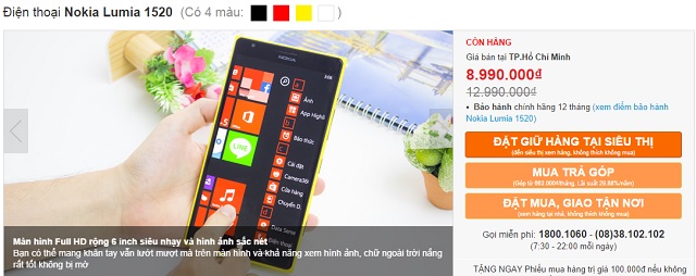Giá bán mới của Lumia 1520