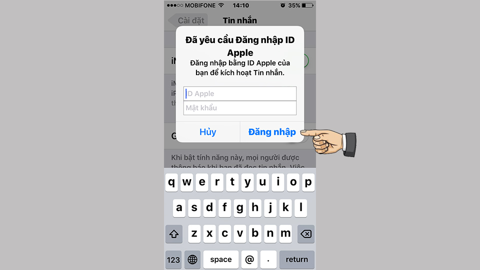 Nhập tài khoản Apple ID để bắt đầu sử dụng Nhập tài khoản Apple ID để bắt đầu sử dụng