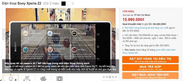 Xperia Z2 giảm giá