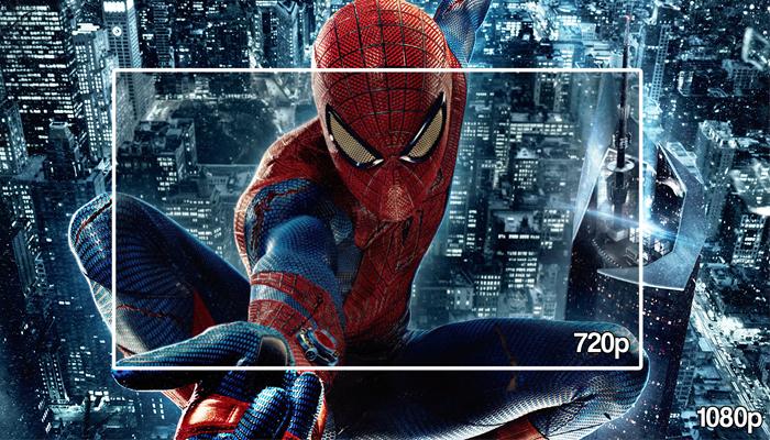 Sự khác biệt giữa HD 1280 x 720 (720p trên hình) và Full HD 1920x1080 (1080p trên hình)