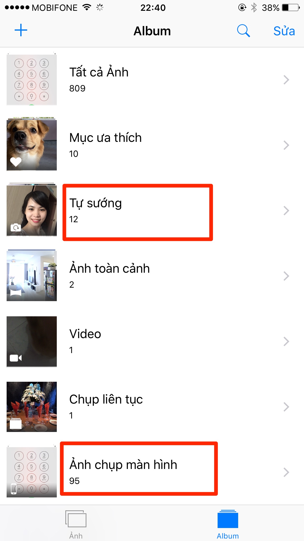 Có thư mục dành riêng cho ảnh chụp màn hình và ảnh selfie