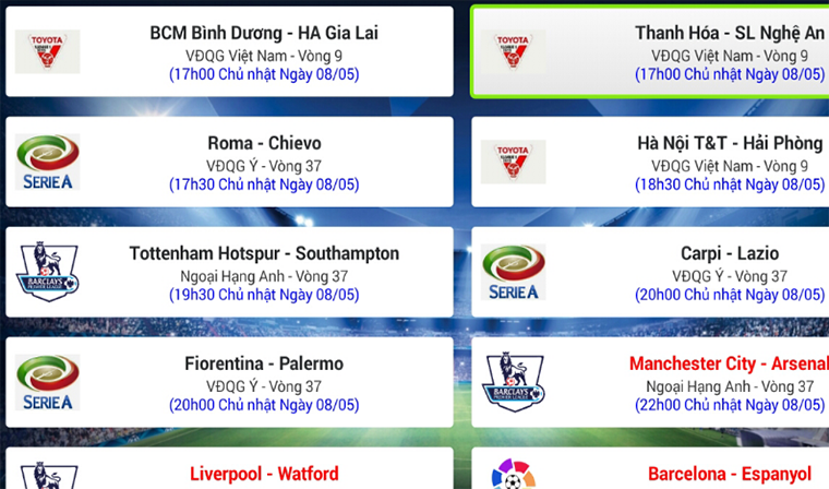 Lịch xem bóng đá trực tiếp trên FLy TV Lịch xem bóng đá trực tiếp trên FLy TV