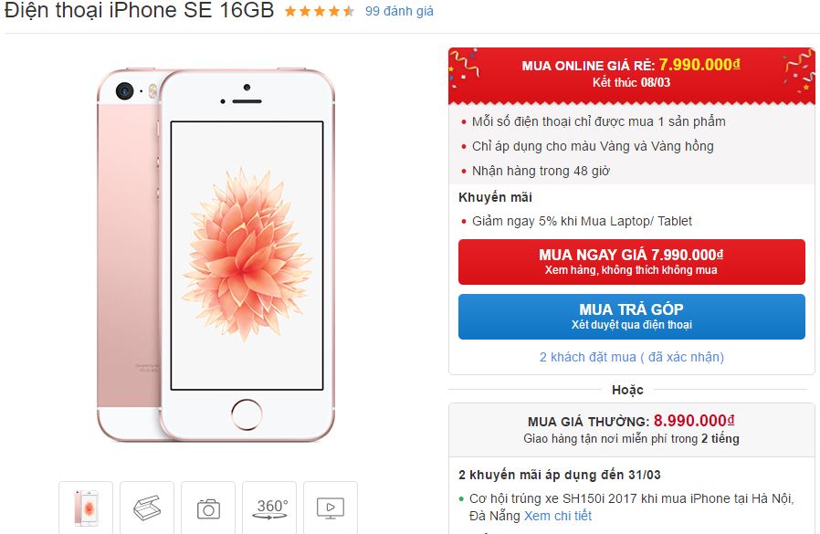 Bộ đôi iPhone SE với thiết kế thanh lịch, cấu hình cao giảm giá mạnh dịp 8/3