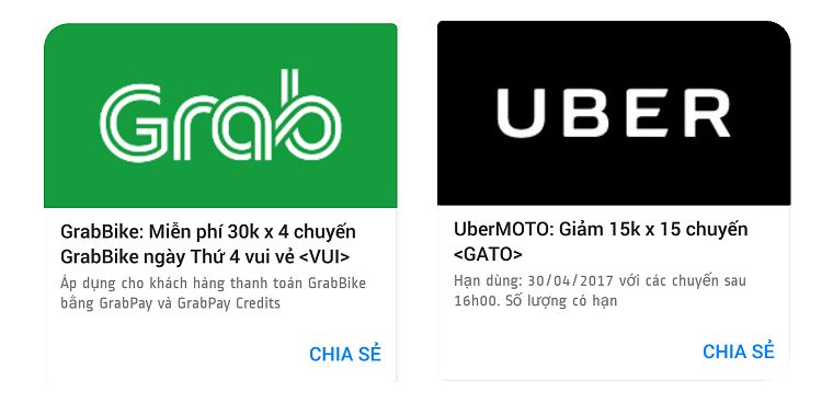 Mã giảm giá Grab, Uber