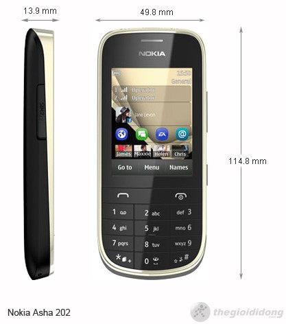 Kích thước của Nokia Asha 202 Kích thước của Nokia Asha 202