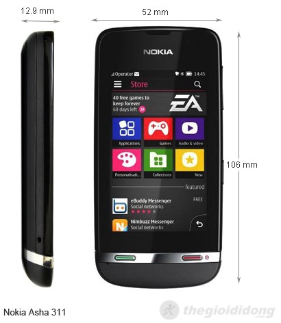 nokia asha 311 kích thước