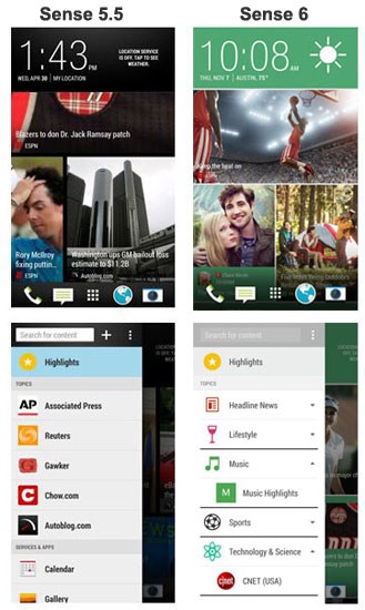 HTC One E8 so sánh sense 5.5 vs. sense 6