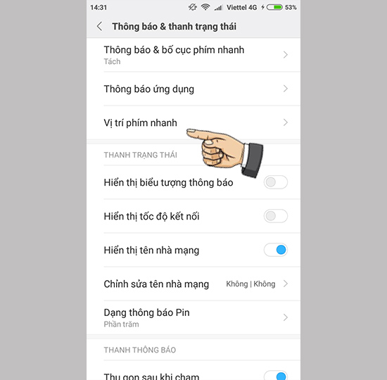 Vào vị trí phím