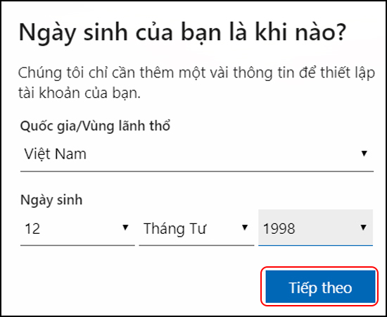 Chọn Quốc gia và Ngày sinh