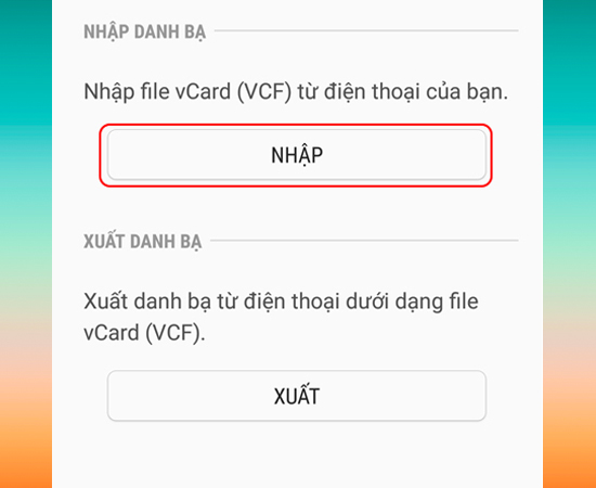 Chọn Nhập