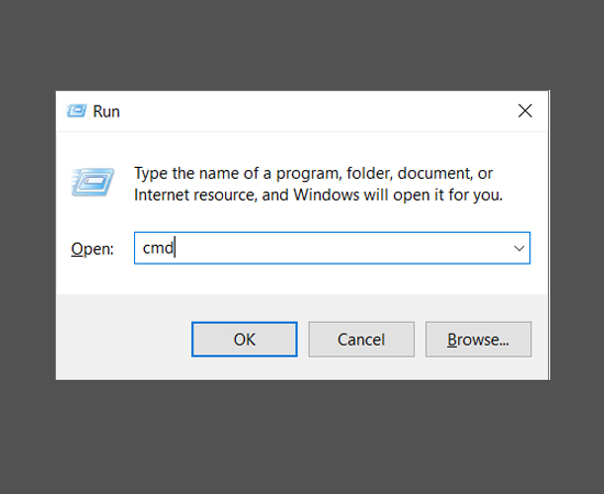 Bước 1: Nhấn Windows + R > Nhập vào cmd > Nhấn Enter hoặc chọn OK để mở cửa sổ Command Prompt.