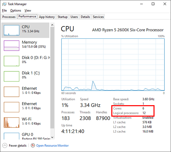 Instructions for checking CPU multiplier and flow on Windows 10