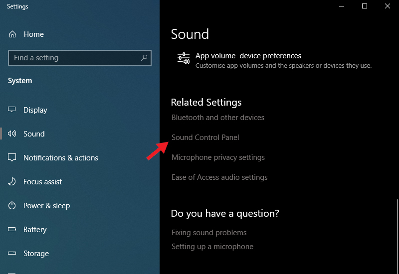 Sound Control Panel Sound Control Panel