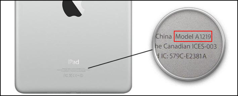 Kiểm tra mã phiên bản ở mặt sau iPad