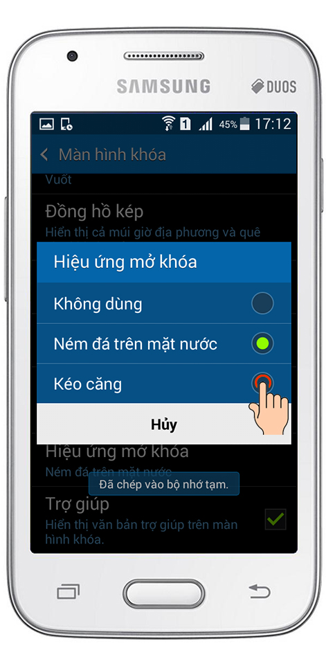 Bước 3 Thay đổi hiệu ứng mở khóa trên Samsung Galaxy V
