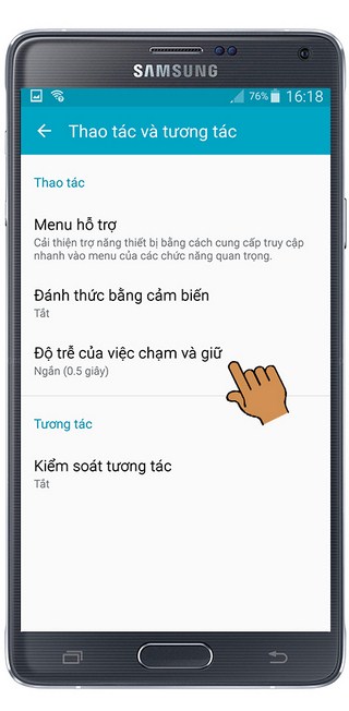 Chọn độ trễ của việc chạm và giữ