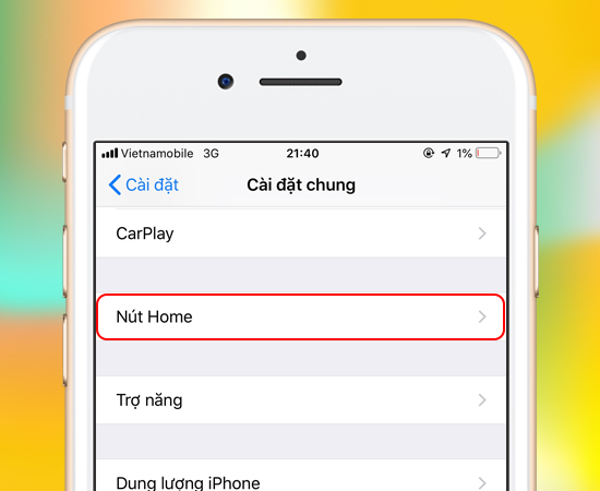 Bước 3: Sau đó chọn Nút Home.